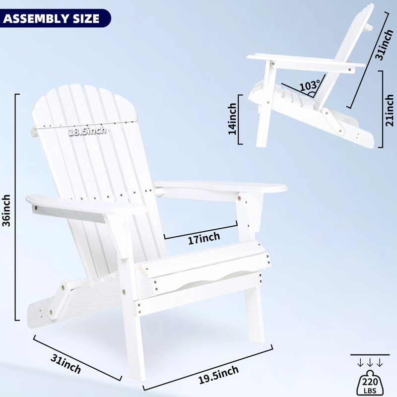 Chaise de patio blanche pliante, 2 pièces, bois, grain d'extérieur de style moderne, 2 pièces, Blanc