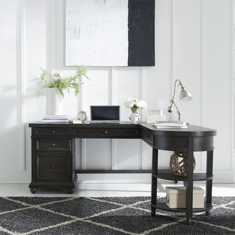 Sonntag L-Shaped Desk Set w/ Hutch & USB Ports, Black