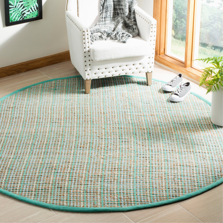 Doleman Hand Woven Jute/Cotton Striped Rug in Green