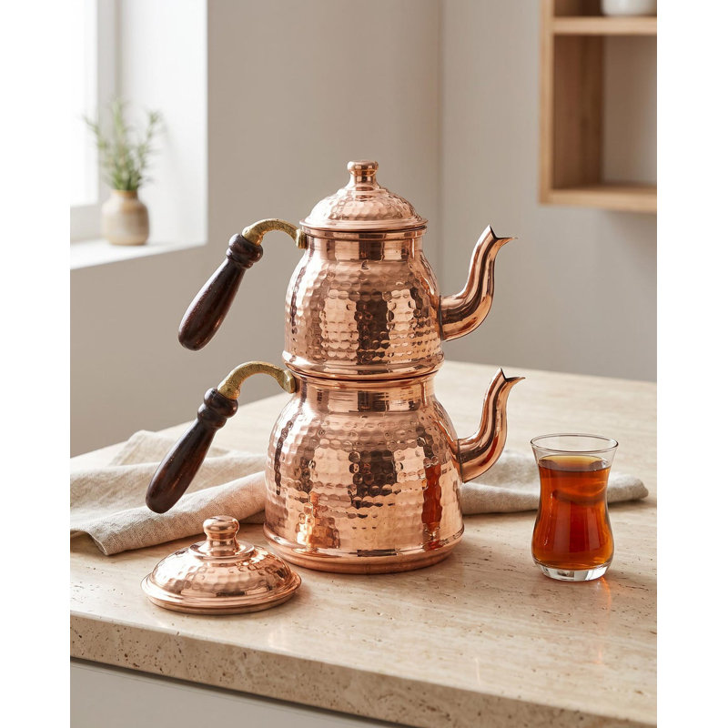 Ensemble de théière turque en cuivre martelé à la main pour infusion traditionnelle, Pure Copper