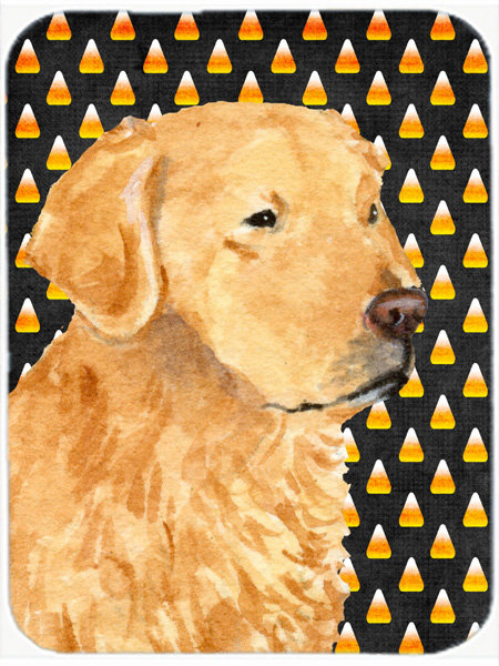 Planche à découper en verre caroline trésors golden retriever Halloween Candy Corn