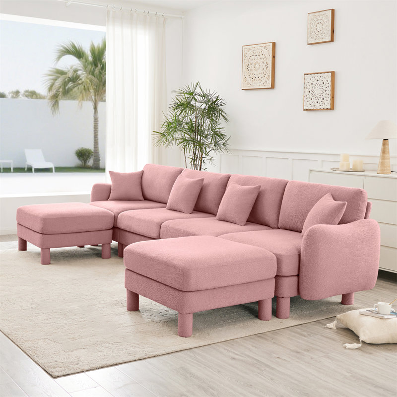 Canapé modulaire en U à 4 places Boucle Fabric, Rose, H 35 po x l 141 po x P 67,3 po