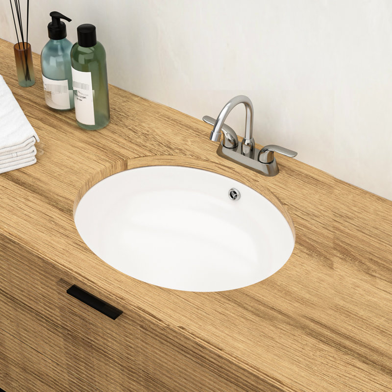 Lavabo de salle de bain ovale encastrable 18 po x 15 po avec trop-plein - Céramique moderne, teinture, pour différents réglages encastré en céramique, moderne, teint et usé