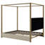 Grand lit plateforme à baldaquin avec tête de lit et structure en métal, beige
