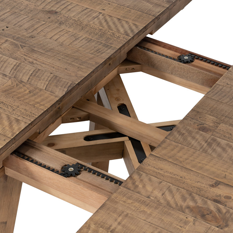 Eberwin Round Extended Natural Dining Table, Rustic Natural