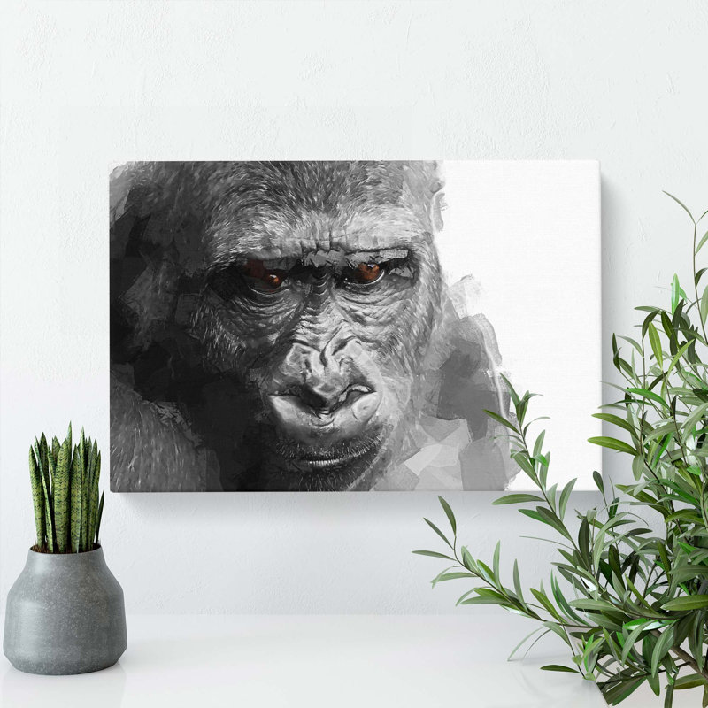 Gorilla with Brown Eyes in Abstract - Wrapped Canvas, 40cm H x 60cm W x 3cm D