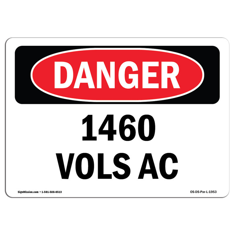 OSHA - danger volts AC, 12" H x 18" W x 0.1" D