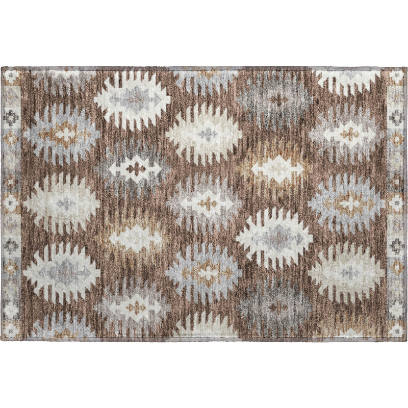 Premium Machine Washable Prisco Brown Rug, Rectangle 1'8" x 2'6"