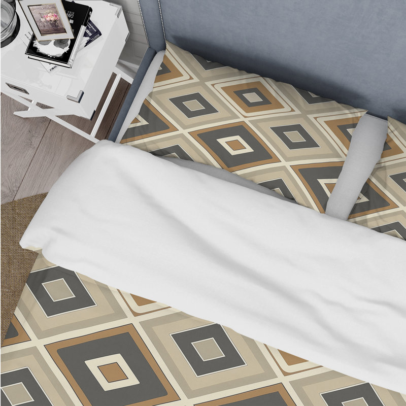 Ensemble de housse de couette beige et brun Midcentury Retro Rhombus I - Midcentury