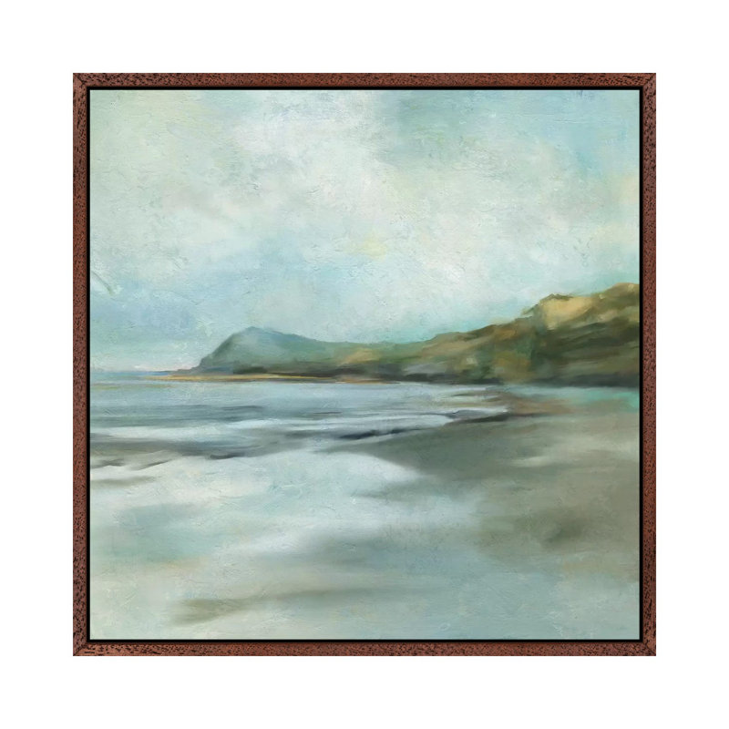 Ocean Cliffs by Carol Robinson - Painting on Canvas, Classic Brown Wood Framed, 45.72 cm H x 45.72 cm W