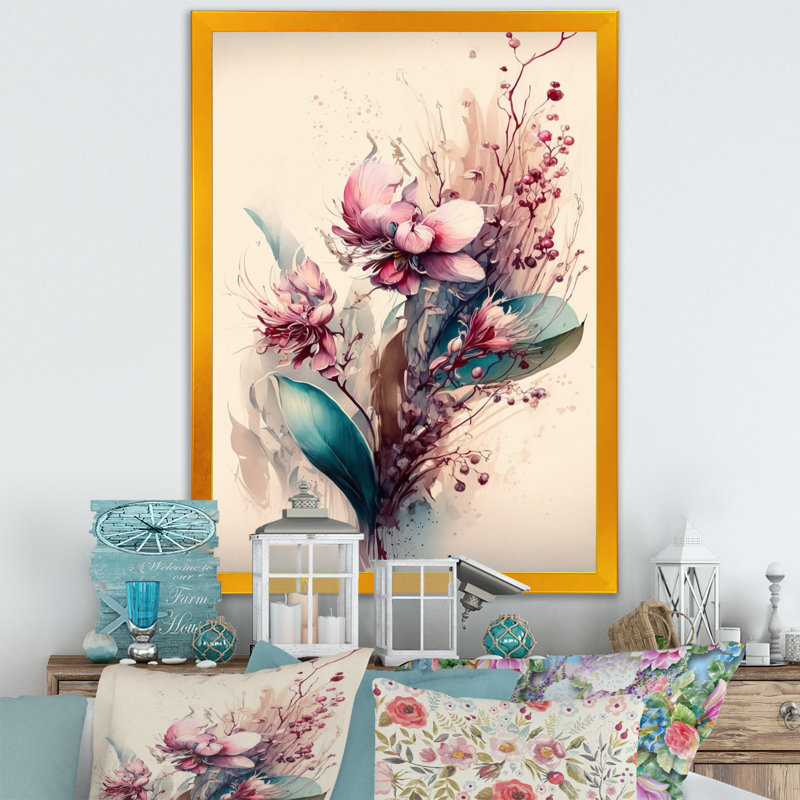 «Celina Orchid Floral Design II», reproduction sur toile, H 44 po x l 34 po x P 1,5 po, Impression dorée sur toile encadrée