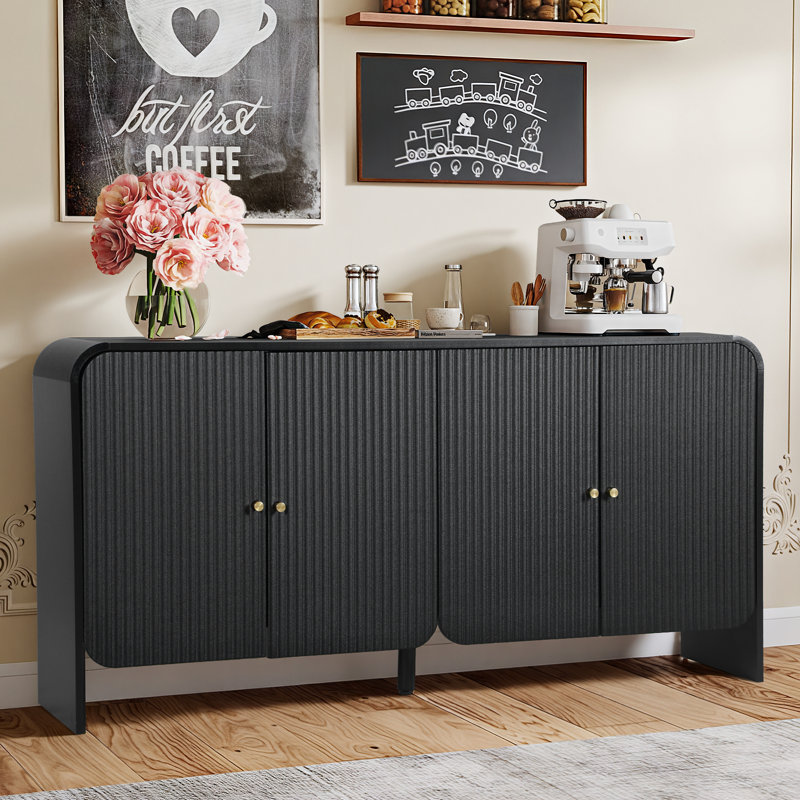 59.05'' Sideboard Buffet Cabinet With 4 Fluted Doors, Black