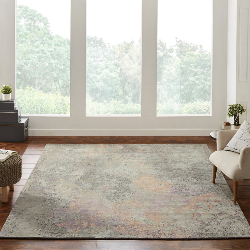 Hand Knotted Abstract Area Rug in Blue, Rectangle 8' x 10'
