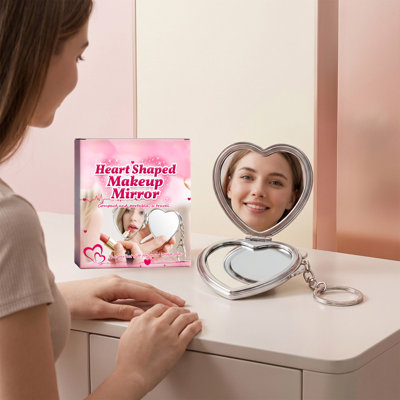 A Mirror Heart Compact Folding Mirror Galentine Double Sided Mini Vanity Mirror Portable Travel Makeup For Purse Cute Glitter Cosmetic Looking Glass For