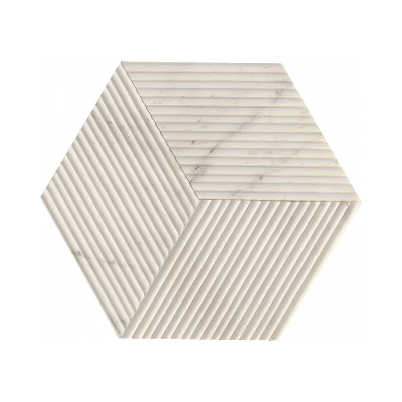 Carreau de marbre hexagonal, marbre blanc, marbre naturel, pour mur, fini texturé ol, marbre cannelé 3D, pierre naturelle, marbre véritable, marbre véritable, 1 boîte de 12 pièces