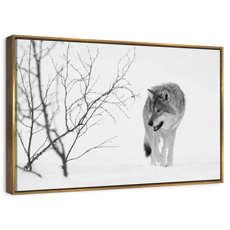 Chasse au loup d'hiver, Cadre flottant doré, 40 po x 27 po