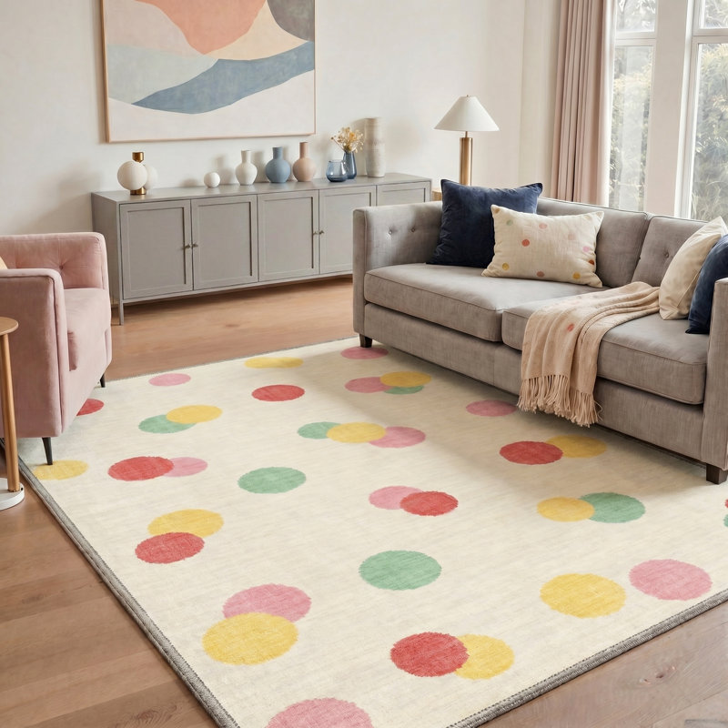 Polara Modern Beige Indoor Geometric Area Rug,Machine washable,with Non-Slip Backing, Rectangle 9' x 12'