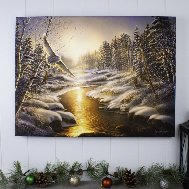Art mural entièrement illuminé par Solstice Snowy Owl 18 x 24