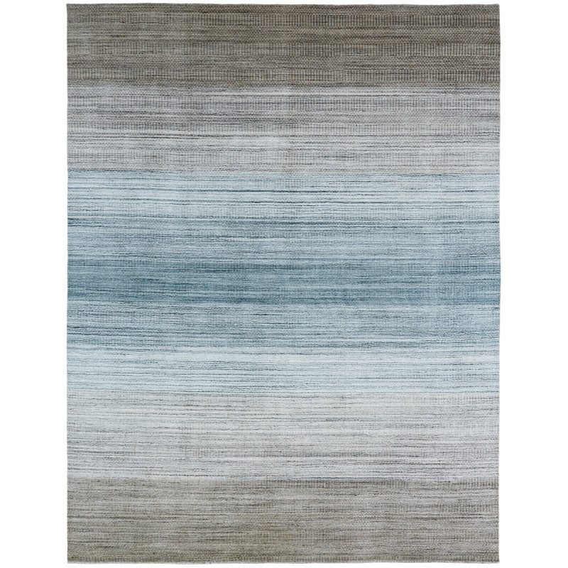 Tapis en laine / soie brun / bleu Madeley Ombre, Rectangle 9 pi 6 po x 13 pi