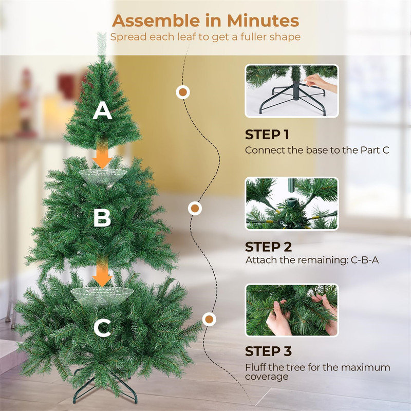 6 ft Green Spruce Artificial Christmas Tree with Metal Stand