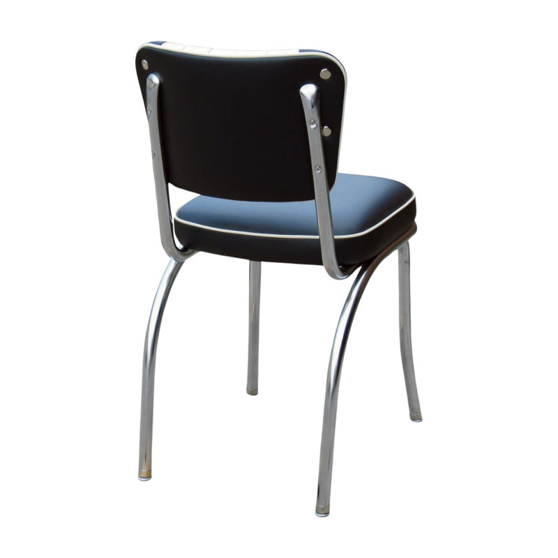 Retro Black Vinyl Upholstered Parsons Side Chair with Chrome Legs