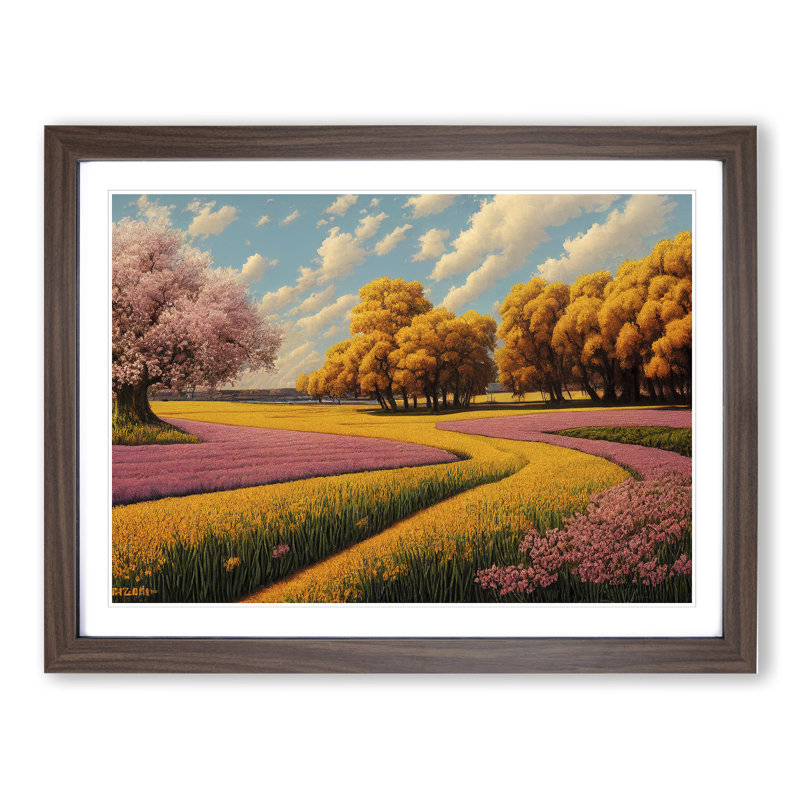 Spring Landscape Meadow Vol.1 - Framed Print, 25cm H x 34cm W x 2cm D, Walnut