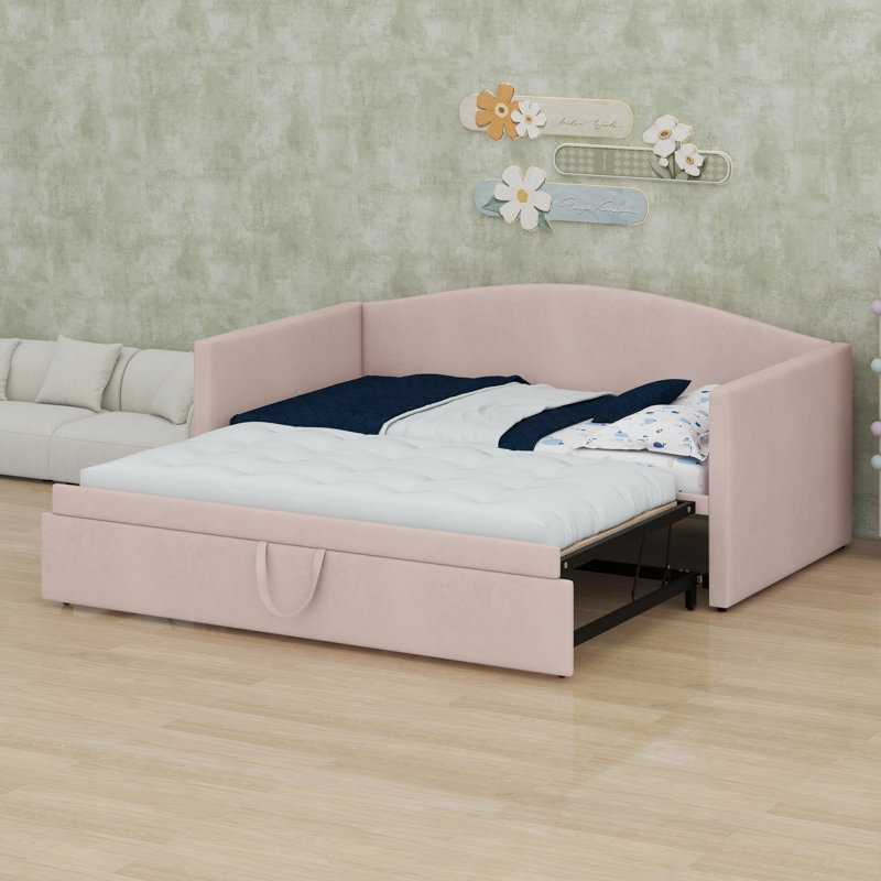 Daybed With Extended Pop Up Trundle, Pink