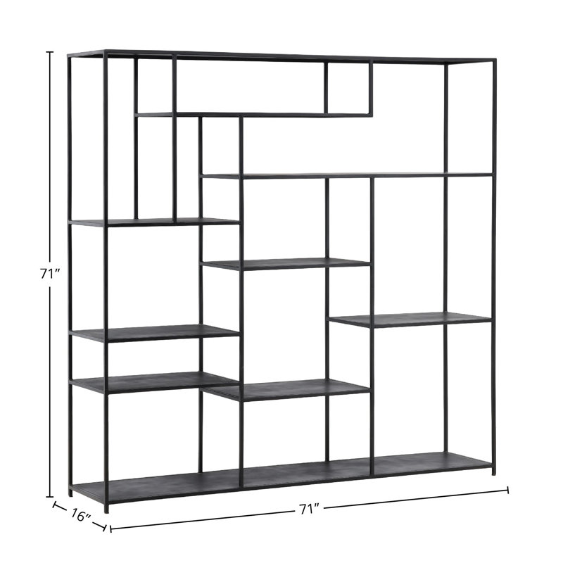 Daren 71" x 71" Metal Bookcase, Black