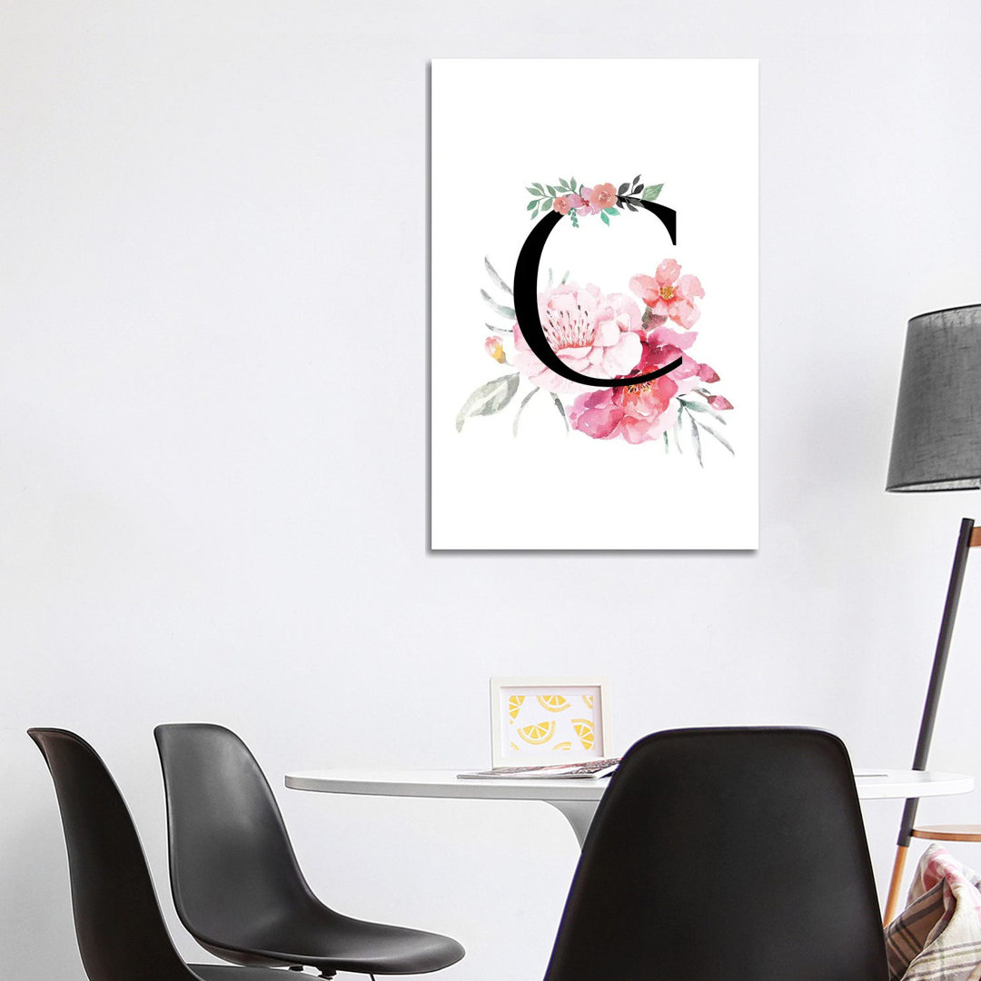 Monogramm mit der Initiale "C" und Aquarellblumen von Page Turner - Giclée-Leinwand mit Galerieeinband