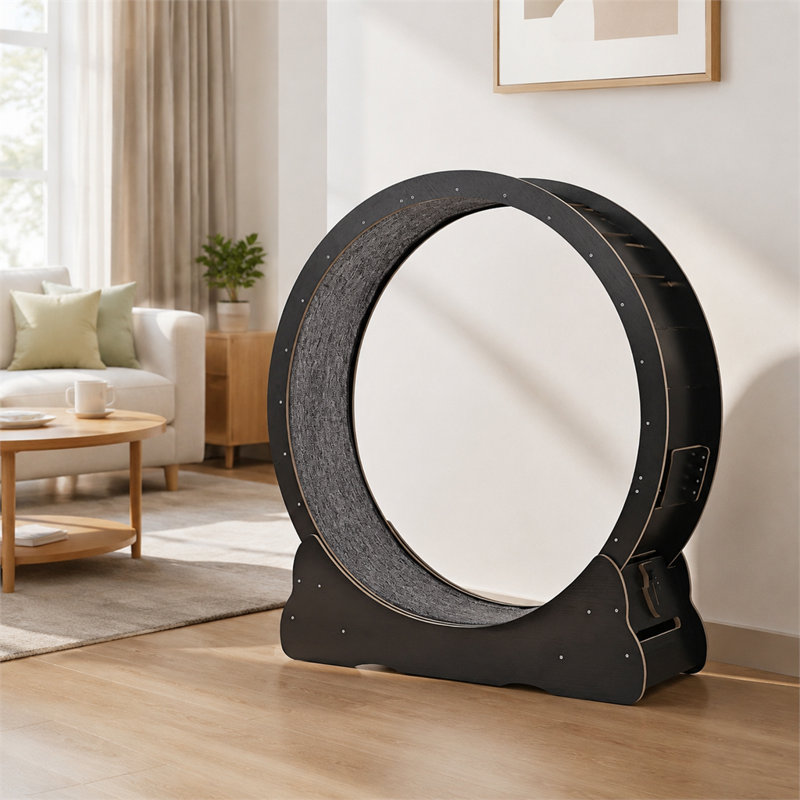 Tapis roulant d'intérieur pour chat, en fibre de bois, noir, 110 cm (43,5 pouces), avec système de fonctionnement silencieux, large base, tapis amovible et montage facile. Convient aux chats jusqu'à 11 kg (25 lb).