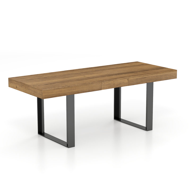 Rectangular Extendable Dining Table, Brown Wood, Black