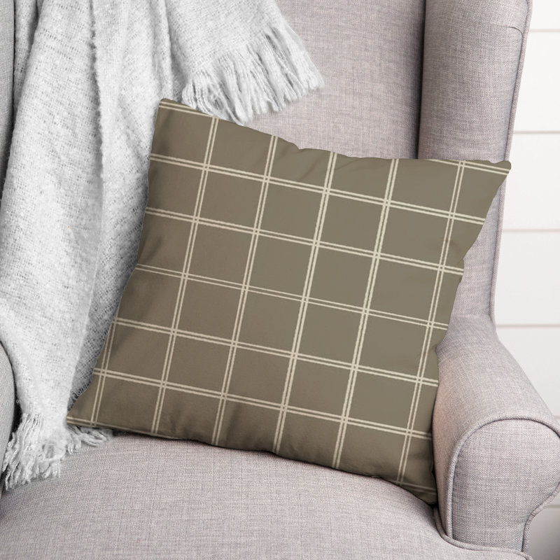 Checkered Throw Pillow, Taupe/White