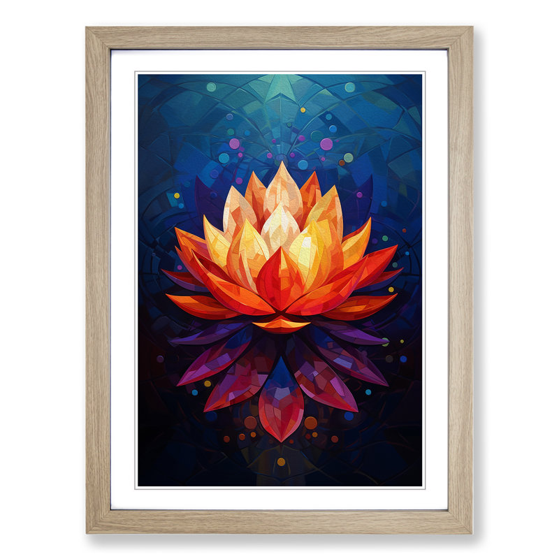 Lotus Flower Constructivism No.4 - Single Picture Frame Print on Wood, Oak Framed, 34cm H x 25cm W x 2cm D