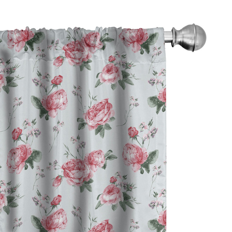 Rideaux à 4 panneaux Red Barrel Studio®, fleur anglaise rose, vert réséda rose, L 56 po x L 63 po