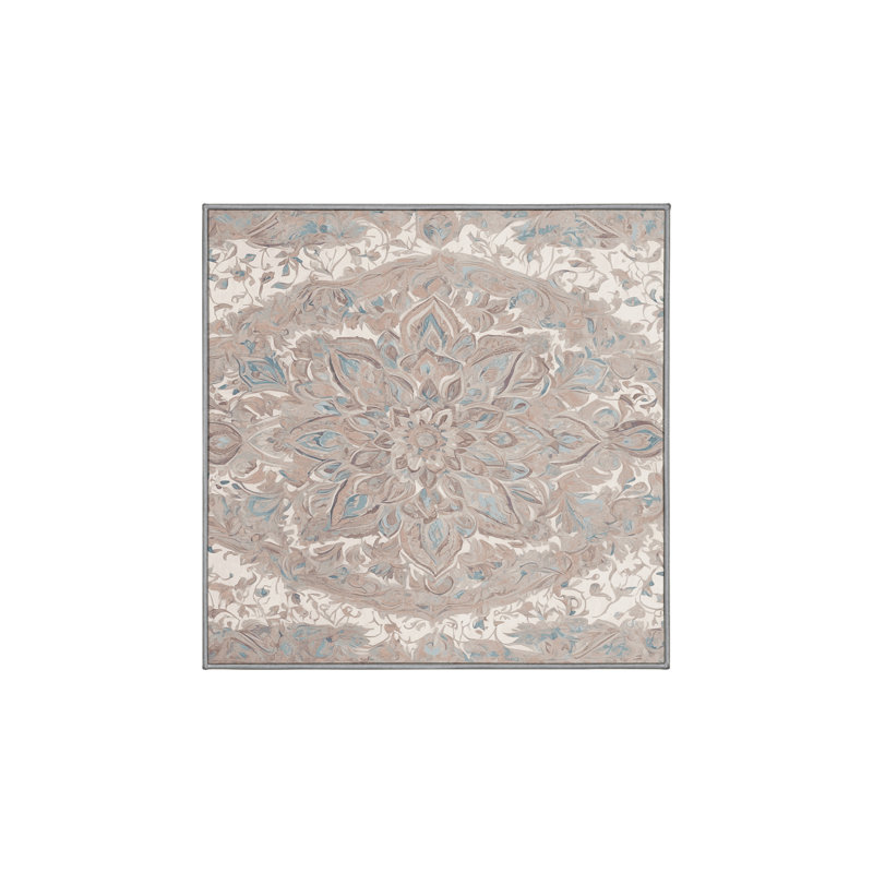 Machine Washable Gray Area Rug, Square 6'