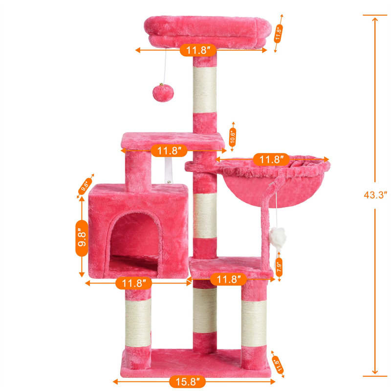 Arbre à chat Faraday, H 43,31 po x l 12,6 po x L 17,32 po, Rouge