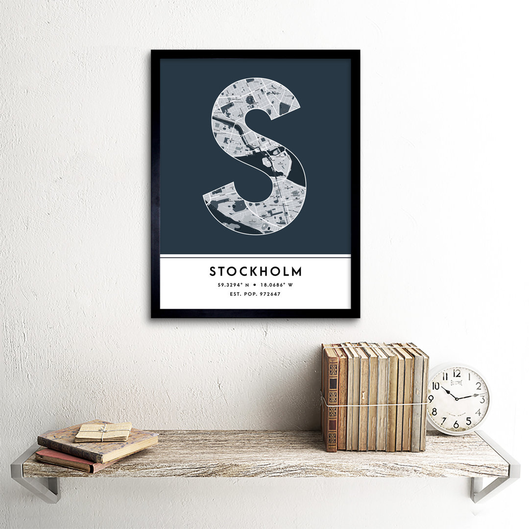 Stockholm City Map Stockholm Navy by Wee Blue Coo - Single Picture Frame Typography