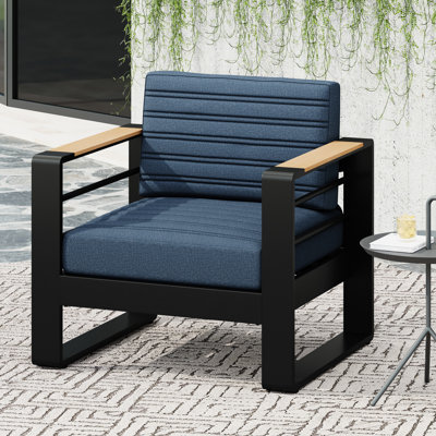 Chaise d'extérieur confortable - structure en aluminium pour la stabilité, revêtement en eau, dossier à lattes sophistiqué, 27,91 po Large club, couleur bleue, coussins, l, 25,25 H, 27,01 lb