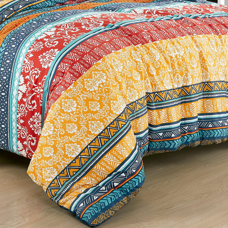 Amara Multicolor Boho Stripe King Microfiber Comforter Set