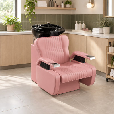 Ensemble bac à shampoing et fauteuil de salon, station de lavage pour spa et institut de beauté - Rose
