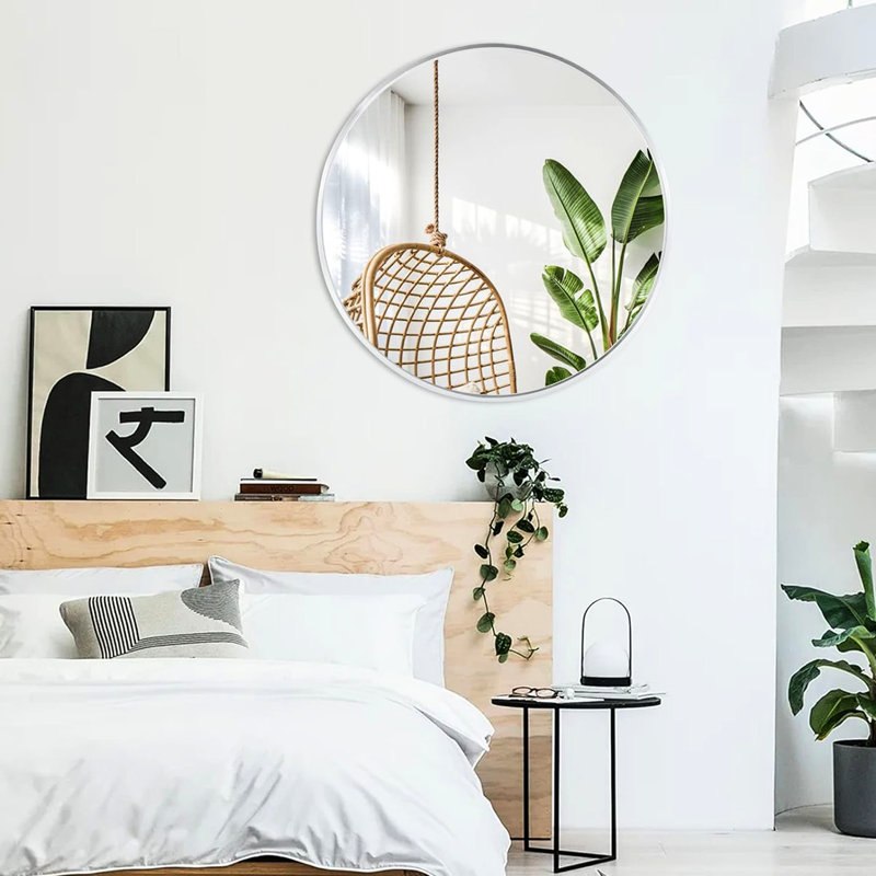 Miroir mural de salle de bain rond argenté de 36 pouces de diamètre - 4 mm sans verre, aluminium brossé, conception incassable pour cadre rouille