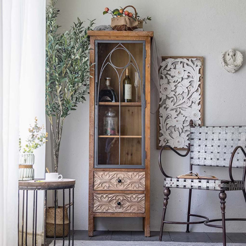 Weathered Aged Style Display Cabinet Bookcase