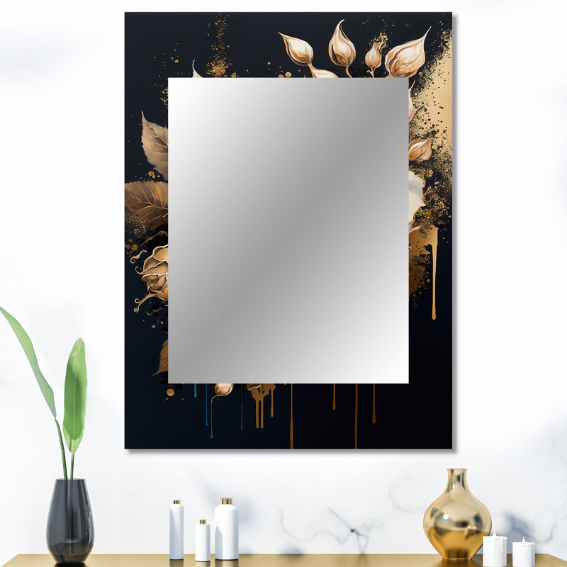 Bleu marine et or rose II - miroir mural décoratif rose, miroir traditionnel, art imprimé en métal, 40 po x 30 po