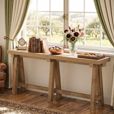 70.9" Wide Extra-Long Farmhouse Console Table with Open Storage Shelf, Rustic Sofa Back Entryway Foyer Display Accent Table for Hallway and Living Room