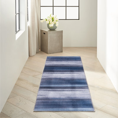 Abstract Machine Washable Polyester/Cotton Area Rug in Blue