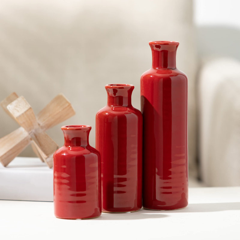 Ensemble de vases en céramique (3 pièces), Rouge