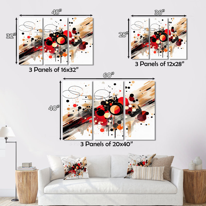 Ensemble de décorations murales abstraites rouges et noires Symphony I, H 40 po x l 60 po x P 1 po