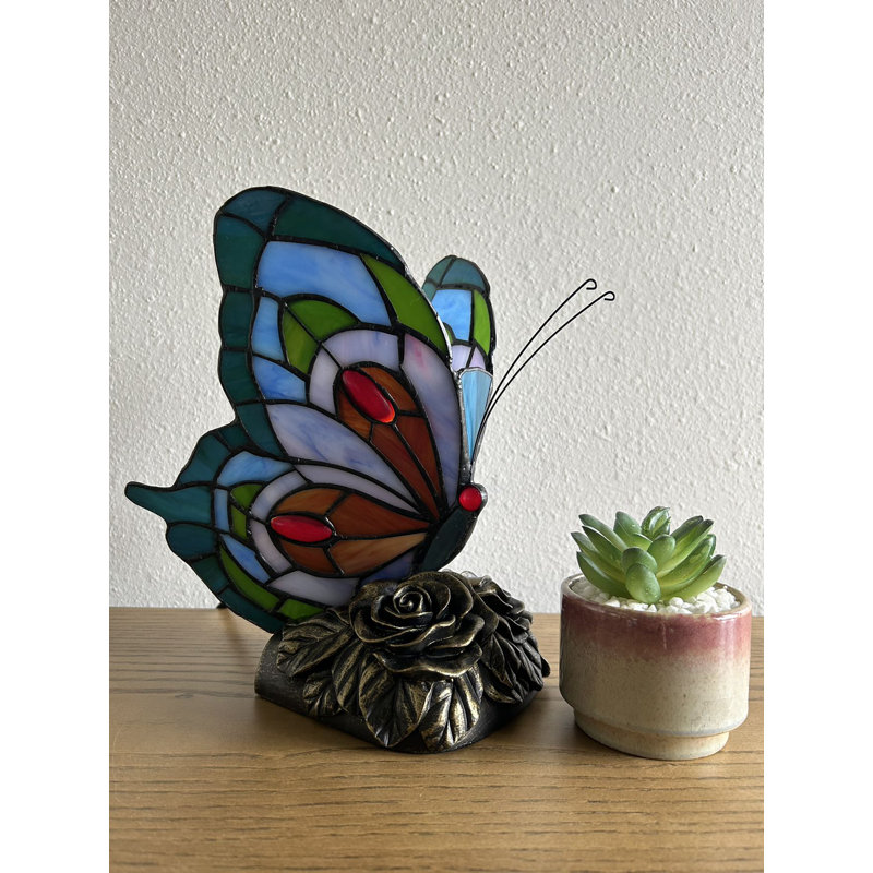 Tiffany Butterfly Mini Night Light Table Lamp Stained Glass 10"H