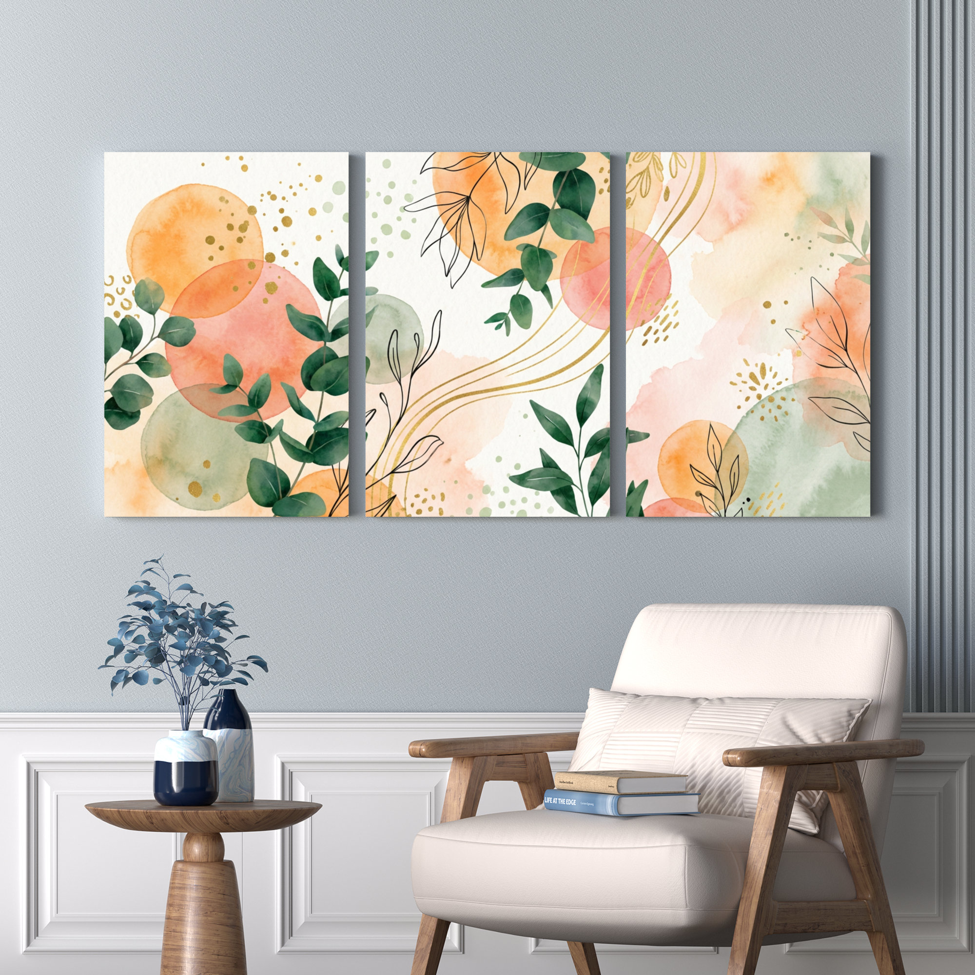 Dakota Fields Watercolor Floral And Abstract Circles Canvas Wrapped ...