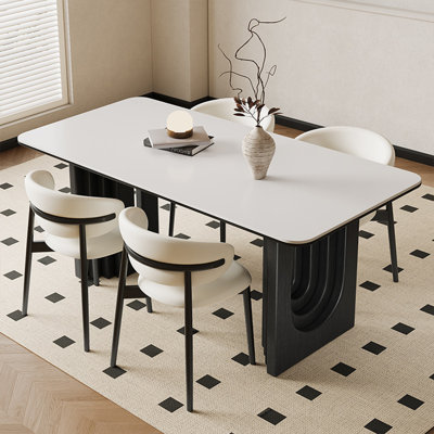 Simple Rectangular Rock Slab Dining Table Sets